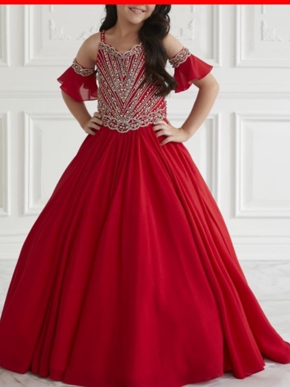 Girls' Red Beaded Tiffany Princess pageant gown size 10 NWT